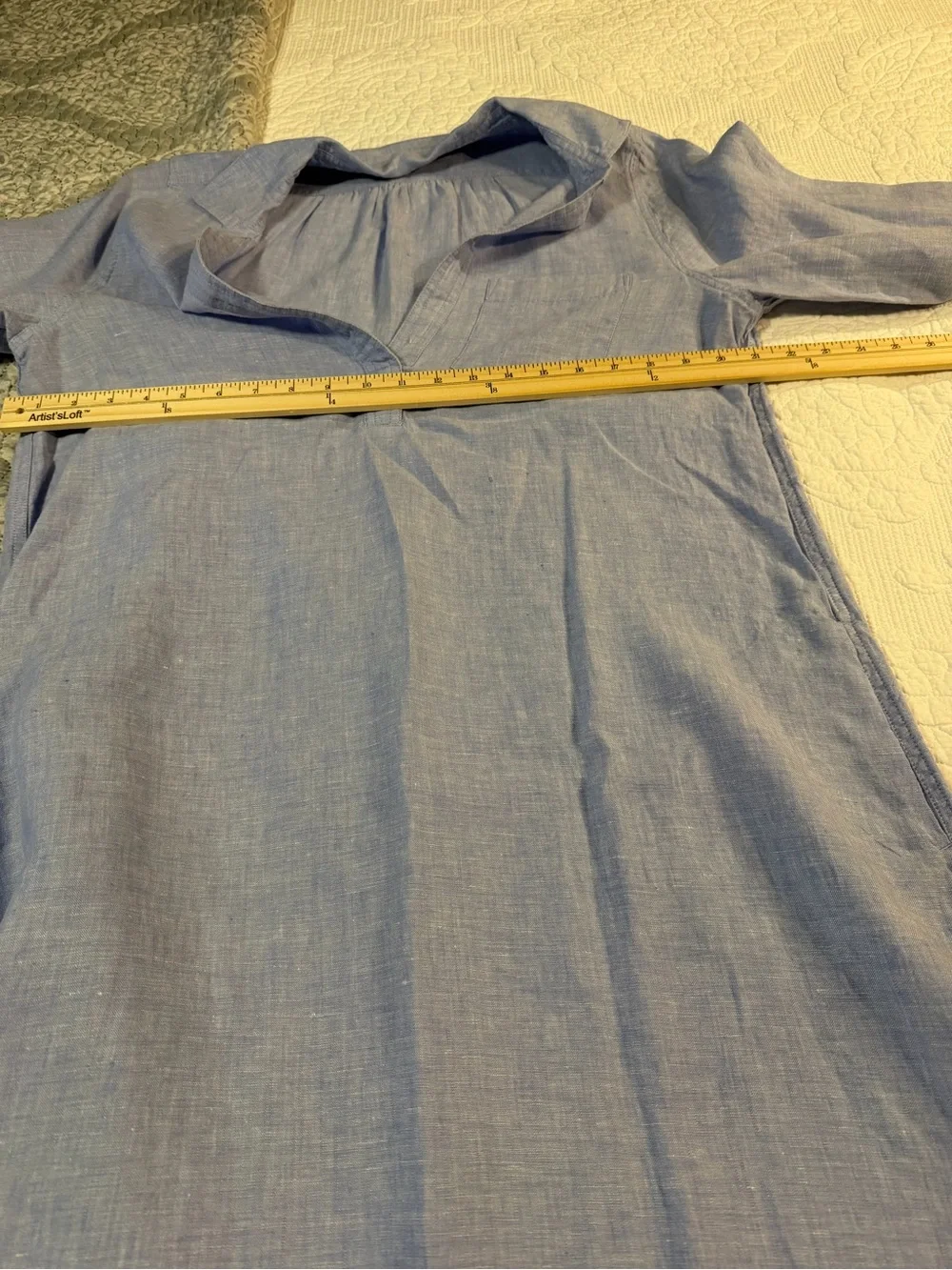 J.Crew 100% Linen Blue Popover Maxi Shirt Dress Size M